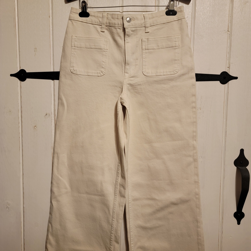 Wide Leg Cream Jeans - Women
